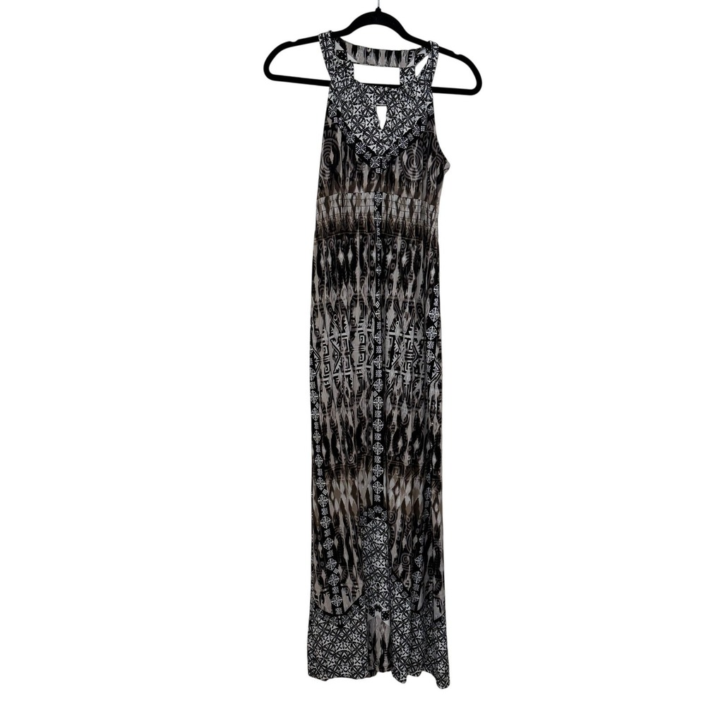 Soma Small Black White Brown Geometric Halter Maxi Dress Boho Resort Tribal